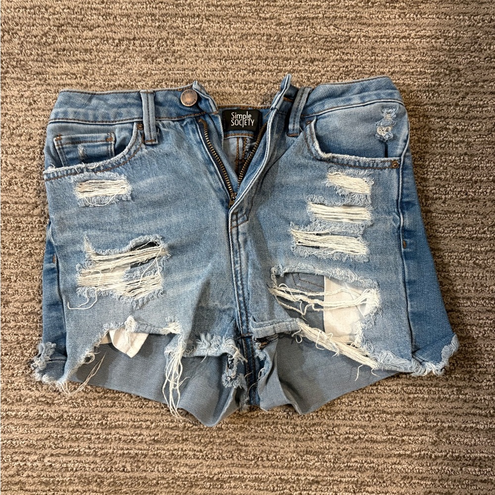Blue Distressed Denim Shorts